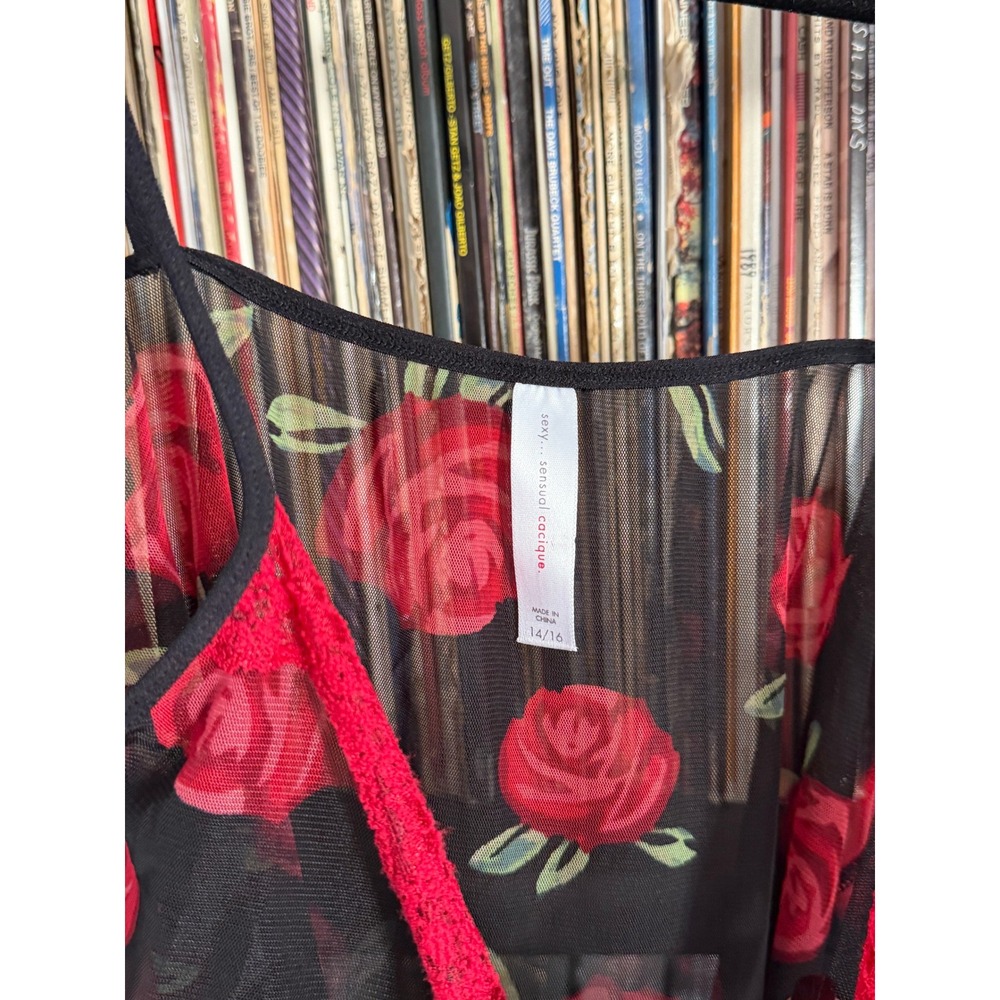 Y2K Dark Feminine Whimsigoth Cami 14/16 Red Rose Lace Mesh Sheer Lingerie Y2K - Picture 3 of 3